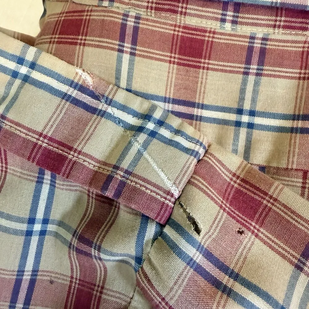 Levis Mens Shirt XL Brown Plaid 80s Button Up Tabs Korea TEAR SEE PICS Vintage